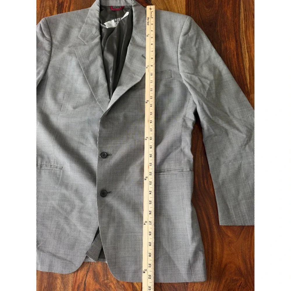 Jos A Bank Mens 44L Grey Wool Micro Check Business Express Blazer Sport‎ Coat